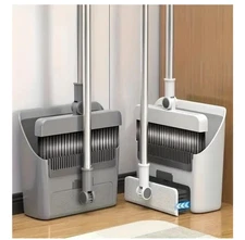 Broom & Dustpan Set Lightweight Upright Lobby Broom Dust Pan Combo Gray Or White