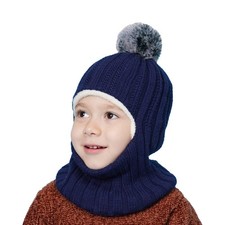 ZWA Baby Girls Boys Winter Hat Scarf Earflap Hood Scarves Toddler 2-5T, Navy