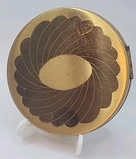 Vintage compact Brass Gold Tone Pocket Makeup 3.5 Inches Mirror Workable Powder