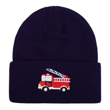 Toddler Knit Beanie Kids Cute Fire Trucks Embroidery 3-8 Years, Dark Blue