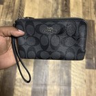 Coach Black Leather Wristlet Double Zip