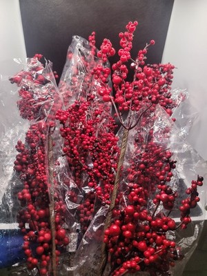 Ashland Red Berry Picks Lot Of 6 Faux Holiday Floral Stems Christmas Decor