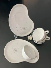 MCM Aristocrat Arita Yaki Fine China Moon Glow & Crown Star Snack Plate Set