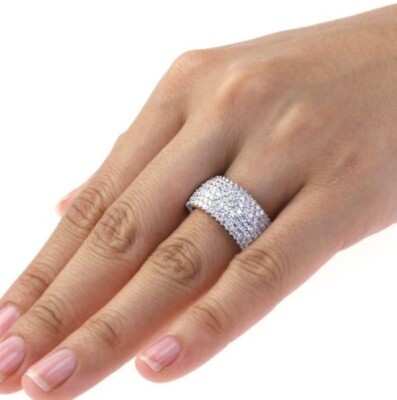 Dome Shaped Pave Band Ring 1/2''w-Silvertone, Rhodium Plated-NWT-Size Selectable