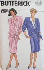 Butterick Sewing Pattern 3512 Misses Wrap Top Straight Skirt Sizes 6-10 VTG UC