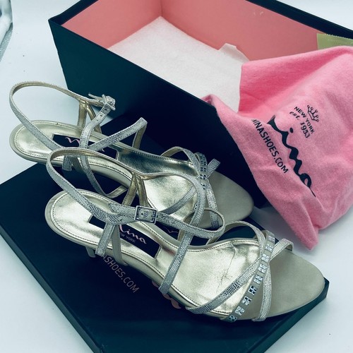 Women's Nina Curran Gold Crystal Slingback Heel Sandal Shoes 7 M - Picture 4 of 12