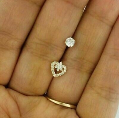 0.50Ct Lab Created Diamond Heart Belly Navel Ring Body Piercing 14K Gold Fn