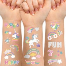 Temporary Tattoo for Kids Rainbow Flower Cute-118 Glitter Styles Crown Unicorn