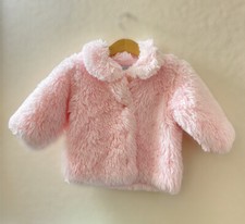Vintage Girl's 18M Minibasix Faux Fur Pink Coat Jacket Button Up Warm