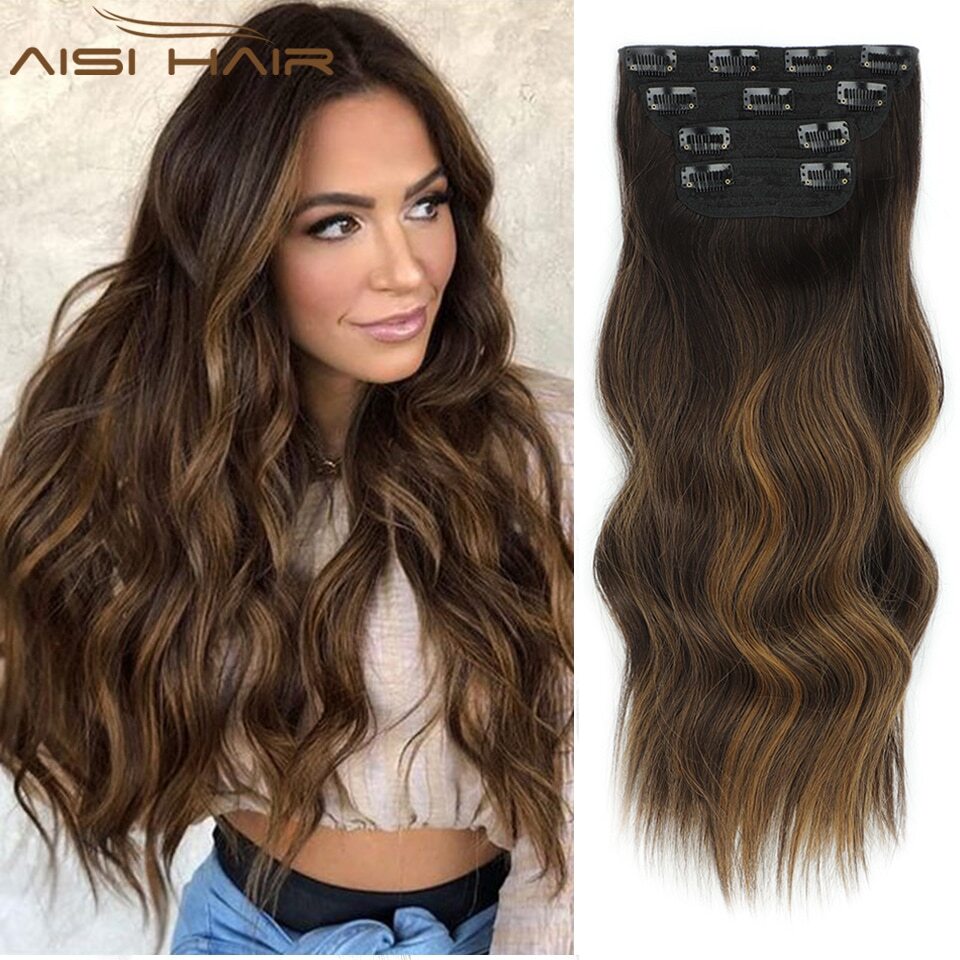 Synthetic 4pcs/set Clip In Hair Extensions 20 display picture 3