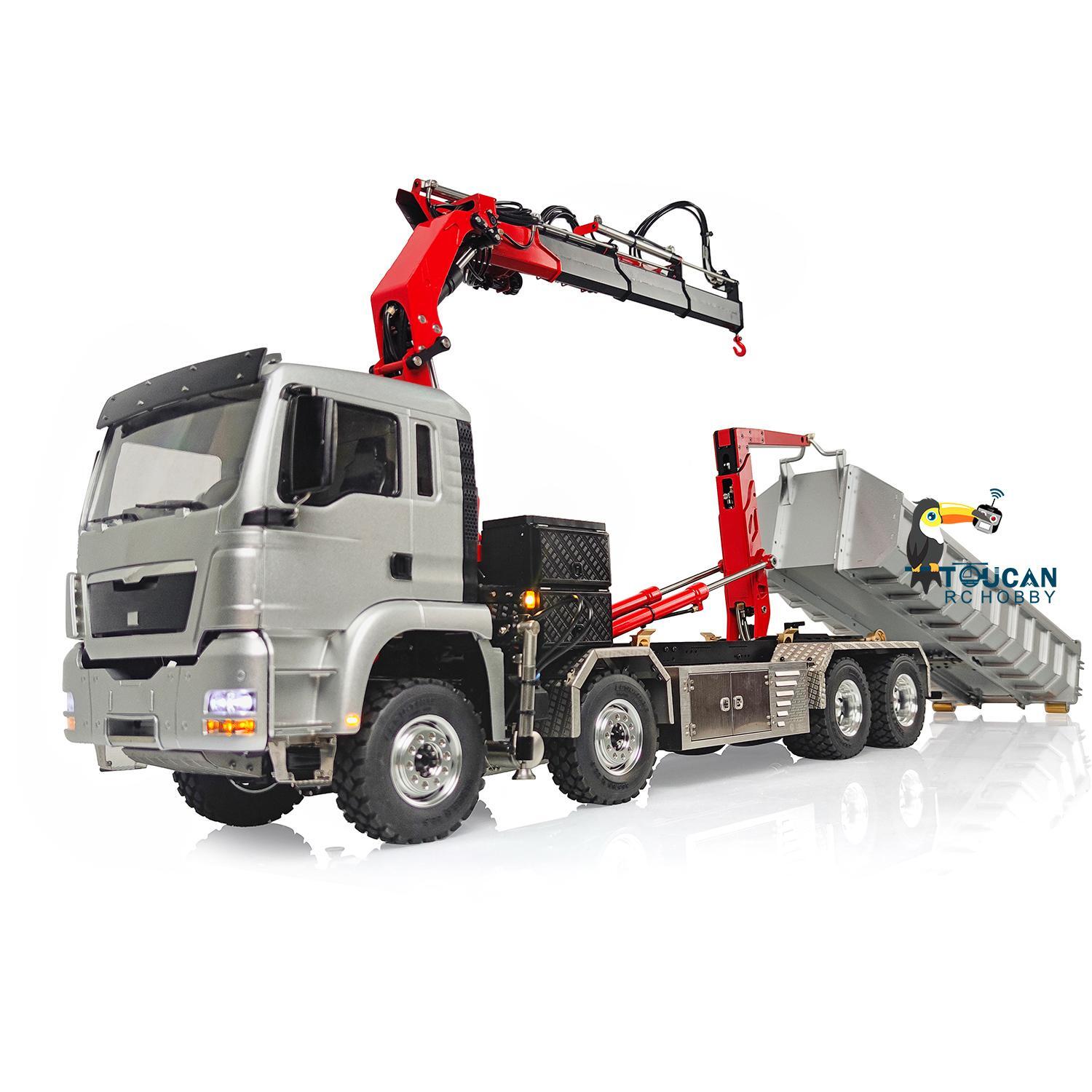 LESU 1/14 8 x 8 RC Hydraulique Roll On/Off Camion Grue Dumper Benne Modèle Voiture Sheel Unassemblé Light Sound PL18EV Radio Chargeur de Batterie