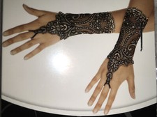 Lace Glovelettes Black  Gold Mesh NEW PAIR Prom Formal 1920s Wedding 14 