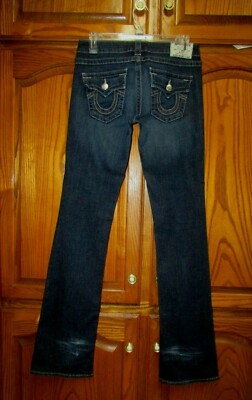 WMS TRUE RELIGION SZ 27 X 34 FLAP POCKET MED WASH BOOT-CUT JEANS STYLE#WAK564N23