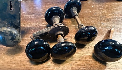 LOT of 6 Salvage Antique Black Porcelain Knobs Privacy Mortise Lock Door 3 Pairs - Picture 8 of 9