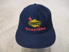 Vintage Blue Sunoco Firestone Snapback Trucker Hat NOS