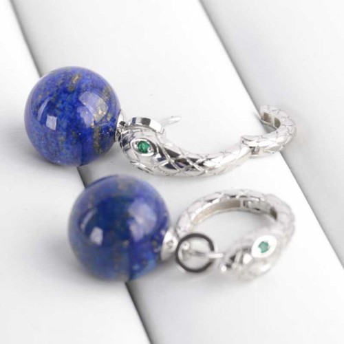 Natural Lapis Lazuli bead earrings 925 Silver snake earrings Dangle Silver - Picture 12 of 12