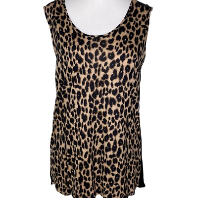 Women's Forever 21 Size Large Brown Animal Leopard Print Sheer Back Blouse  Top