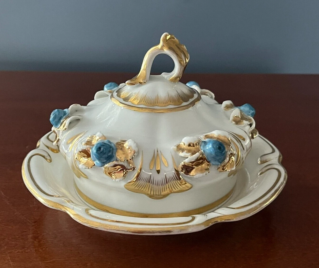 ANTIQUE TPM CARL TIELSCH GERMANY PORCELAIN BUTTER CHEESE DISH W/LID C1850 Rare!