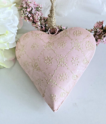 Shabby Großes Herz  Herzhänger,  Metall Hänger Rosa, 15 x 15 cm