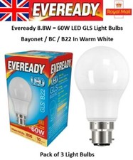 Image of 4 x 8.8W = 60W LED Energy Saving GLS Light Bulbs Bayonet BC B22 Warm White