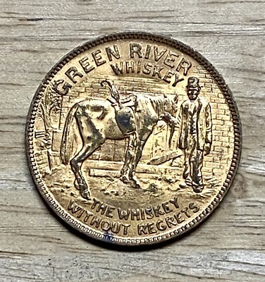 Vintage Green River Whiskey Medallion, Whiskey Without Regrets, Lucky to Drink