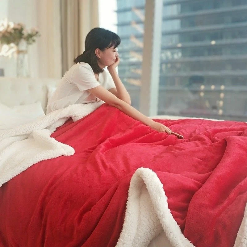 Dicker Sherpa Fleece Decke Flannell Koralle samt Warm Steppdecke Sofabett - Bild 2 von 4