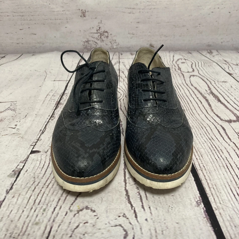 Boden Wingtip 牛津楔形鞋女式 9.5 码 Eu 40 Willa 皮革布洛克蓝色 — 第 3/4 张图片