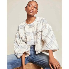 VERONICA BEARD Jacket Women sz 10 Blue Ivory Plaid Cropped NIKOLAI Puff NWT