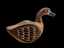 Vintage Large Tonala Mexican Pottery Duck Hand Painted Folk Art Bird Flowers