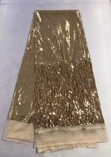 Gold Sequins with fringe Lace Fabric 50 Width Sold By the Yard