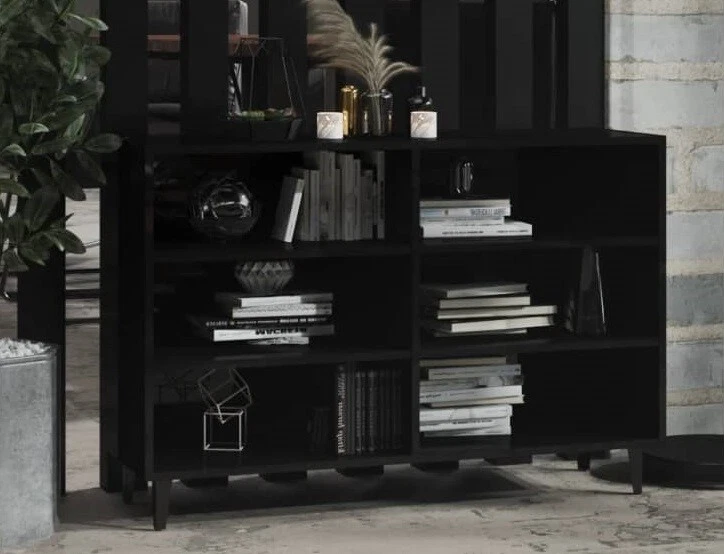 Small Black Sideboard High Gloss Slim Console Shelving Unit Bookcase TV Stand