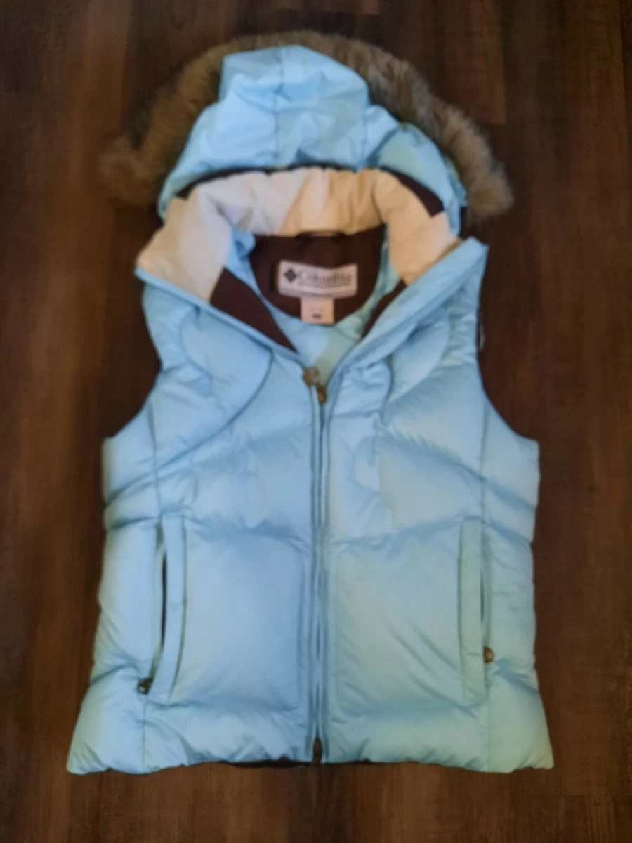 Columbia Titanium Womens Size small 550 Puffer Vest hooded blue