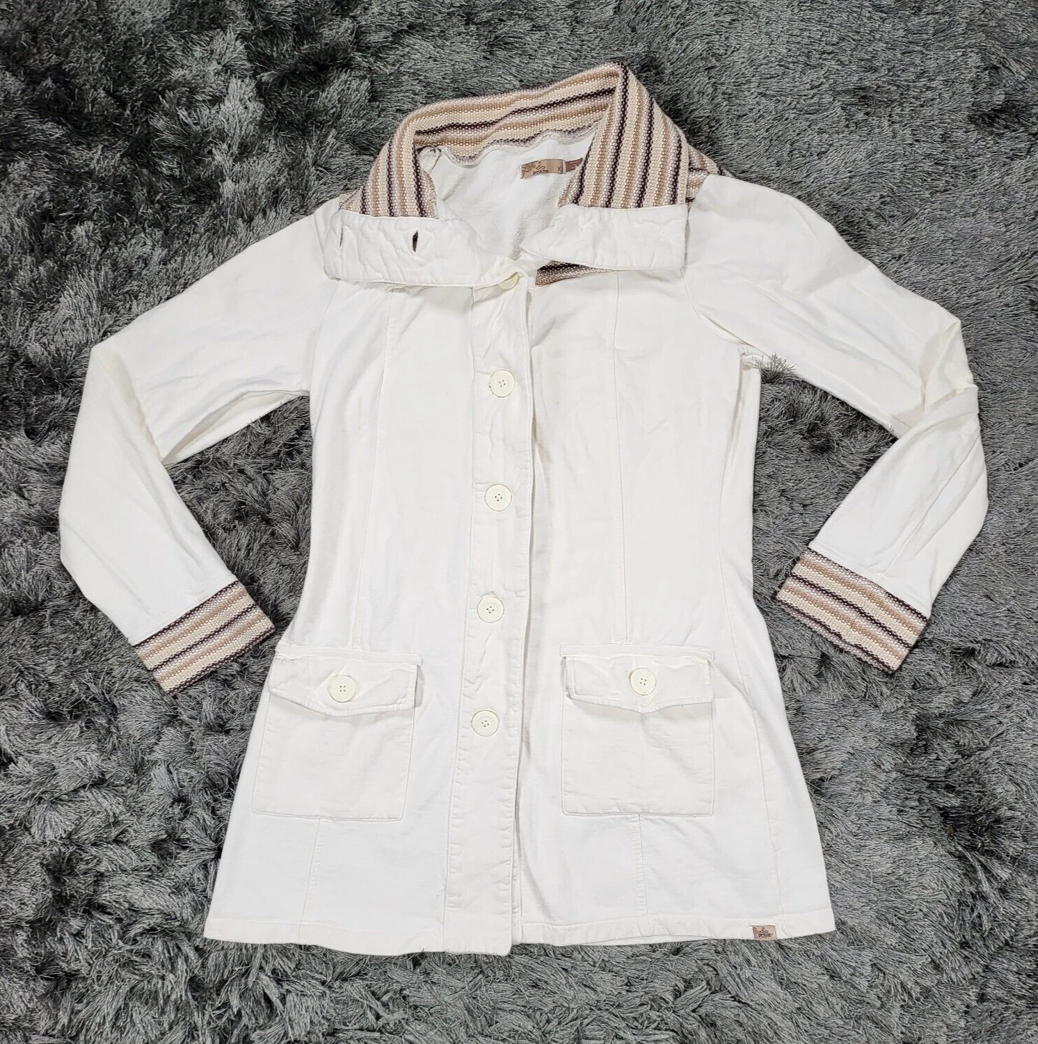 OFF WHITE Giacca Prana Rowen donna XL bianco sporco beige cotone foderato pile bottoni fronte