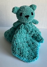 Handmade Crochet Baby Lovey Green Teddy Bear Security Blanket 12  Very Soft
