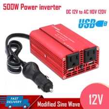 500W Car Power Inverter DC 12V to AC 110V 120V 2USB 2AC Converter Mini Portable