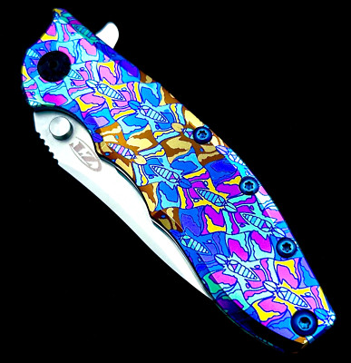 Zero Tolerance 0562Ti Flipper Hinderer Plain Edge ZT 0562  Moth Tessellation