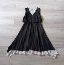 Mint Velvet Black & Pale Grey Sheer Flared Dress Lace Top Zip Front Layered UK8