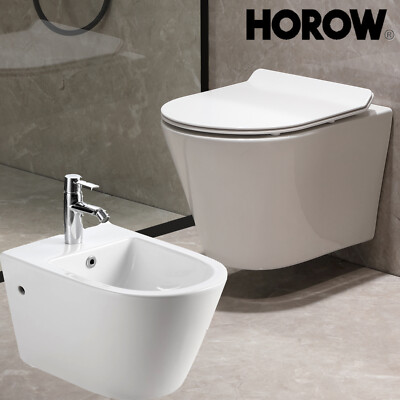 Keramik Hänge Spülrandloses WC Wand Bidet SoftClose Sitz Drehspülung Toilette