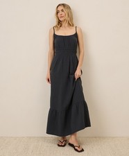 Pact Women's Coastal Double Gauze Black Cami Maxi Dress Large