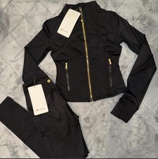 Lululemon Women's Black Track Jacket Pants Sweatsuit Set, 2 Piece Outfit