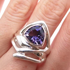 HAGIT GORALI 925 Sterling Silver Vintage Real Amethyst Modernist Ring Size 10