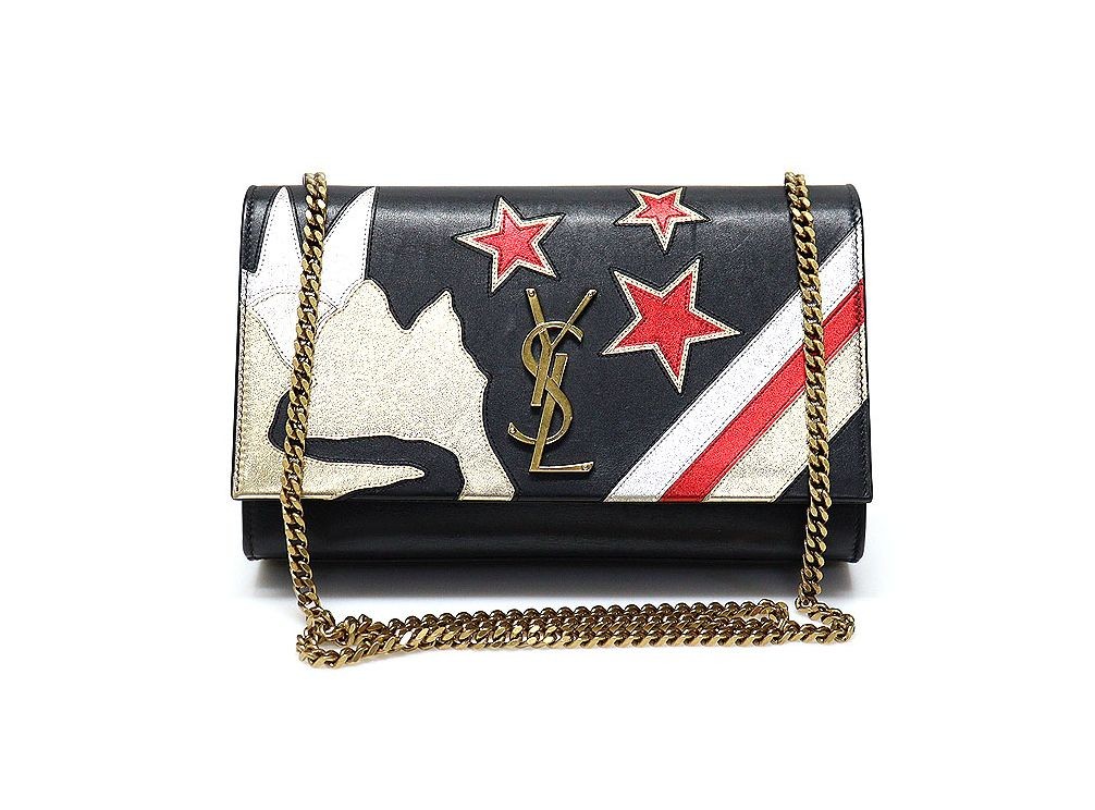 Saint Laurent catena vitello nero tono oro rockstar patchwork Kate spalla piccola