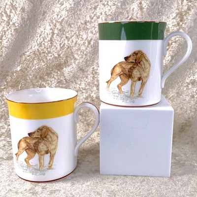 Vintage Hermes Paris Mug Cup Griffon fauve de Bretagne Porcelain Set of 2