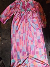 Vtg Mumu House Dress Night 70s/80s Retro Colorful Floral Geometric Pattern Pink