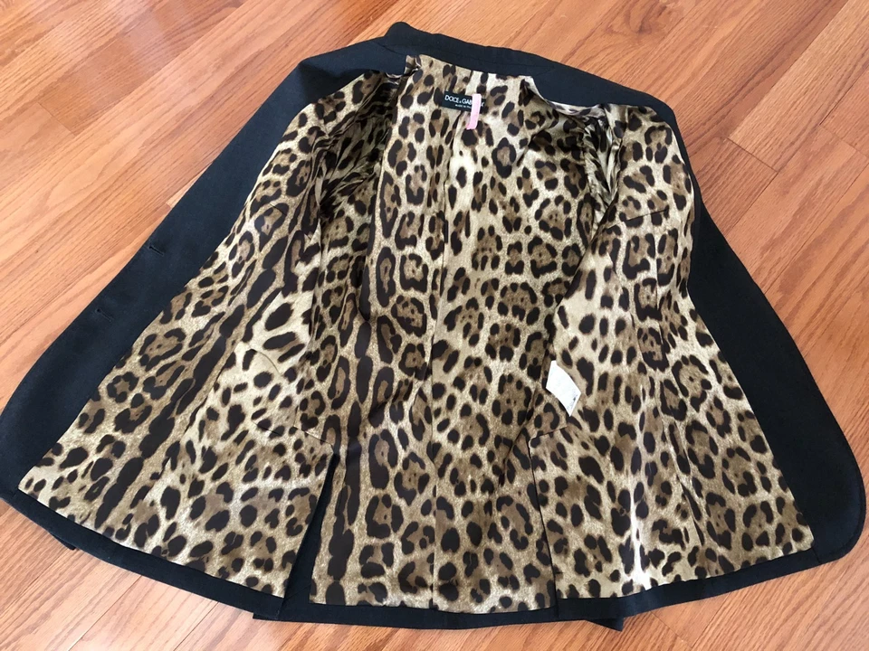 Dolce Gabbana Womens IT 46 Wool Blend Peak Lapel Blazer Jacket Leopard Lining - Image 4 of 4