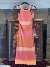 Lulus Multicolor Halter Sweater Dress Backless Orange Sherbet Maxi Sz L NWT