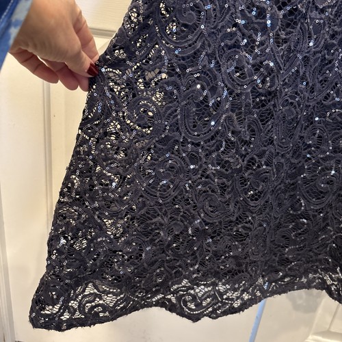 Marina Navy Blue Lace Sequin Sleeveless Formal Gown Maxi Dress 12 New With Tags - Afbeelding 4 van 20