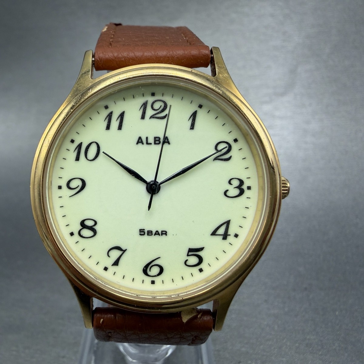 Seiko Alba Watch Men 36mm Luminous Dial Gold Tone Round VJ21-KCG0