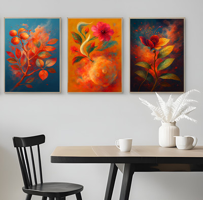 3er Set Realictic Leaves With Vibrant Ground Flower Poster Kunstdruck A3 A4 A5