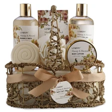 Indulgent Honey & Almond Home Spa Set - Complete Bath Essentials Gift Basket